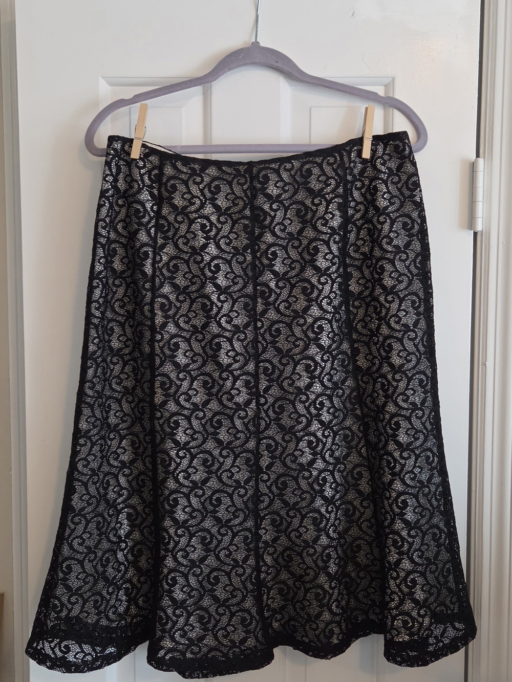 Black Lace A-Line Skirt with Metallic Silver Underlay